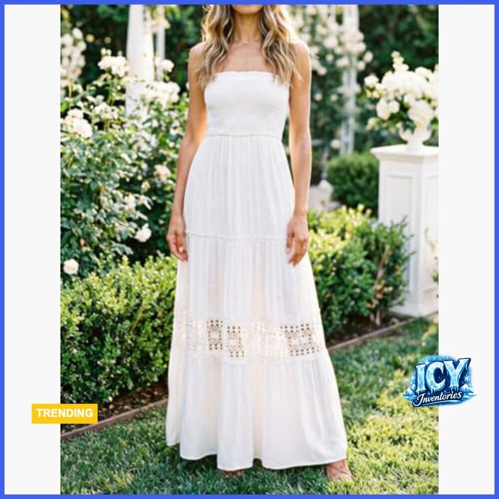 Rayon Maxi Dress Strapless Backless Boho Summer Beach Vacation - Picture 5 of 7